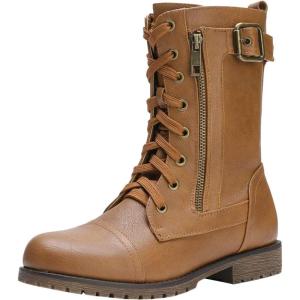 imageDREAM PAIRS Womens Mid Calf Builtin Wallet Pocket Lace up Military Combat BootsMissioncamel