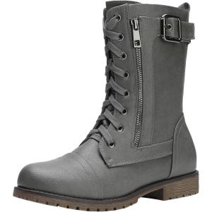 imageDREAM PAIRS Womens Mid Calf Builtin Wallet Pocket Lace up Military Combat BootsMissiongrey