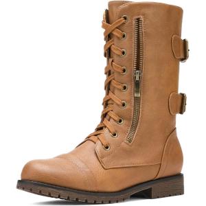 imageDREAM PAIRS Womens Mid Calf Builtin Wallet Pocket Lace up Military Combat BootsTerrancamel