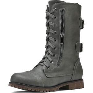 imageDREAM PAIRS Womens Mid Calf Builtin Wallet Pocket Lace up Military Combat BootsTerrangrey