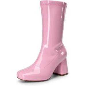 imageDREAM PAIRS Womens Mid Calf Gogo Boots Low Block Heel Square Toe Ankle Boot with Zipper for Party Cosplay DancePink