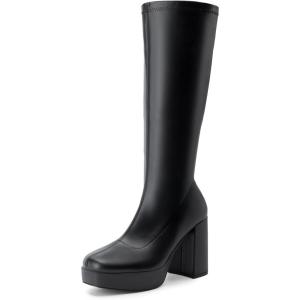 imageDREAM PAIRS Womens Platform Knee High Boots Chunky Block Heel Side Zipper Cute Gogo BootsBlackpu