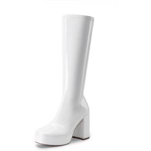imageDREAM PAIRS Womens Platform Knee High Boots Chunky Block Heel Side Zipper Cute Gogo BootsWhitepat