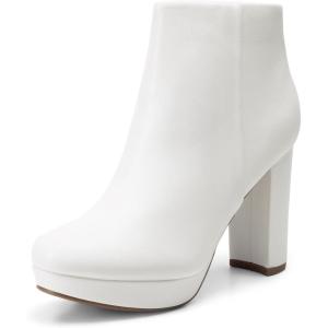 imageDREAM PAIRS Womens Stomp High Heel Ankle BootsWhitePu
