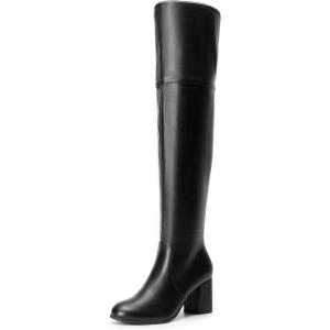imageDREAM PAIRS Womens Thigh High Block Heel Over The Knee BootsBlackpu