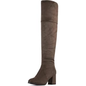 imageDREAM PAIRS Womens Thigh High Block Heel Over The Knee BootsKhaki