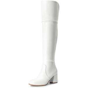 imageDREAM PAIRS Womens Thigh High Block Heel Over The Knee BootsWhitepu