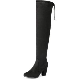 imageDREAM PAIRS Womens Thigh High Over The Knee Fashion Boots Block Mid Heel Long Sexy Faux Fur BootsBlack