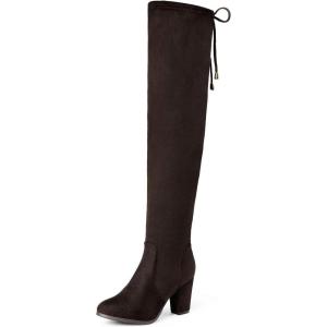imageDREAM PAIRS Womens Thigh High Over The Knee Fashion Boots Block Mid Heel Long Sexy Faux Fur BootsBrown