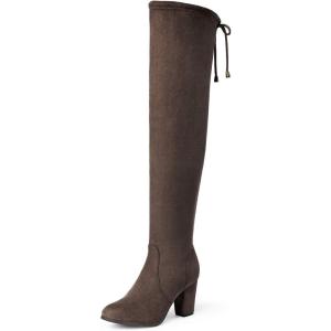 imageDREAM PAIRS Womens Thigh High Over The Knee Fashion Boots Block Mid Heel Long Sexy Faux Fur BootsKhaki