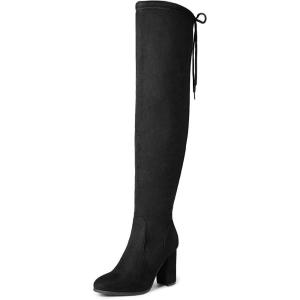 imageDREAM PAIRS Womens Thigh High Over The Knee Fashion Boots Block Mid Heel Long Sexy Faux Fur BootsShooblack