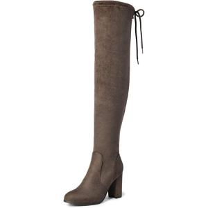 imageDREAM PAIRS Womens Thigh High Over The Knee Fashion Boots Block Mid Heel Long Sexy Faux Fur BootsShookhaki