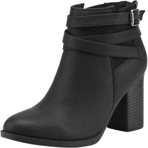 imageTOETOS Womens Chunky High Heel Ankle Boots Close Toe Fall Heeled Booties ShoesBlack