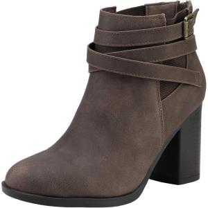 imageTOETOS Womens Chunky High Heel Ankle Boots Close Toe Fall Heeled Booties ShoesBrown3