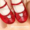 imageDREAM PAIRS Girls Mary Jane Dress Shoes for Toddler Heart Rhinestone Front Bow Ballerina Flat ToddlerLittle KidRed