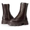 imageDREAM PAIRS Womens Combat Boots Lace up Mid Calf Boots Low Heel Chunky Platform Lug Sole BootsBrownpu
