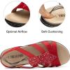 imageDREAM PAIRS Womens Comfortable Arch Support Dressy Flat Sandals Elastic Open Toe Walking Shoes for SummerRed