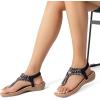 imageDREAM PAIRS Womens Comfortable Dressy Flat Sandals Rhinestone Elastic TStrap Thong Sandals for Summer BeachBlackBrownnubuck