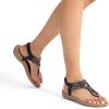 imageDREAM PAIRS Womens Comfortable Dressy Flat Sandals Rhinestone Elastic TStrap Thong Sandals for Summer BeachBlackBrownnubuck