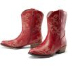 imageDREAM PAIRS Womens Cowboy Cowgirl Western Ankle Boots Low Chunky Heels Square Toe Fall Short Booties ShoesRed