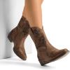 imageDREAM PAIRS Womens Cowboy Cowgirl Western Ankle Boots Low Chunky Heels Square Toe Fall Short Booties ShoesTan