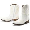 imageDREAM PAIRS Womens Cowboy Cowgirl Western Ankle Boots Low Chunky Heels Square Toe Fall Short Booties ShoesWhite