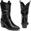 imageDREAM PAIRS Womens Cowgirl Boots Mid Calf Western Cowboy Chunky Heel Boots Slouchy ampamp Pullon Ankle Booties for womenBlack