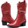 imageDREAM PAIRS Womens Cowgirl Boots Mid Calf Western Cowboy Chunky Heel Boots Slouchy ampamp Pullon Ankle Booties for womenRed