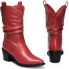 imageDREAM PAIRS Womens Cowgirl Boots Mid Calf Western Cowboy Chunky Heel Boots Slouchy ampamp Pullon Ankle Booties for womenRed