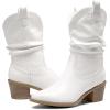 imageDREAM PAIRS Womens Cowgirl Boots Mid Calf Western Cowboy Chunky Heel Boots Slouchy ampamp Pullon Ankle Booties for womenWhite