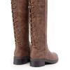 imageDREAM PAIRS Womens Lace Up Back Knee High Fashion Boots Low Block Heel Riding Boots Round Toe Side Zipper Fall BootsTannubuck