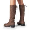 imageDREAM PAIRS Womens Lace Up Back Knee High Fashion Boots Low Block Heel Riding Boots Round Toe Side Zipper Fall BootsTannubuck
