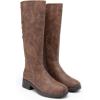 imageDREAM PAIRS Womens Lace Up Back Knee High Fashion Boots Low Block Heel Riding Boots Round Toe Side Zipper Fall BootsTannubuck