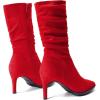 imageDREAM PAIRS Womens Mid Calf Slouchy Boots Pointed Toe Heeled Boots Zip Fashion Dressy BootRedsuede
