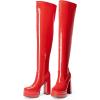 imageDREAM PAIRS Womens Platform Over The Knee Thigh High Boots Chunky High Heels Square Toe Long Fall Y2K Gogo BootsRedpat