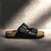 imageDREAM PAIRS Womens Slide Sandals Cork Footbed Open Toe Adjustable Flat Sandals Comfort Slip On Slippers for SummerBlack