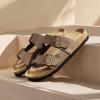 imageDREAM PAIRS Womens Slide Sandals Cork Footbed Open Toe Adjustable Flat Sandals Comfort Slip On Slippers for SummerBrown