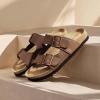 imageDREAM PAIRS Womens Slide Sandals Cork Footbed Open Toe Adjustable Flat Sandals Comfort Slip On Slippers for SummerDark Brown