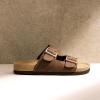imageDREAM PAIRS Womens Slide Sandals Cork Footbed Open Toe Adjustable Flat Sandals Comfort Slip On Slippers for SummerDark Brown