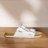 imageDREAM PAIRS Womens Slide Sandals Cork Footbed Open Toe Adjustable Flat Sandals Comfort Slip On Slippers for SummerWhite