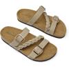 imageDREAM PAIRS Womens Slides Soft Cork Footbed Sandals Comfortable Walking Slipon Flat Sandals Arch Support Adjustable Buckle Braided Straps SlippersBeige