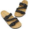 imageDREAM PAIRS Womens Slides Soft Cork Footbed Sandals Comfortable Walking Slipon Flat Sandals Arch Support Adjustable Buckle Braided Straps SlippersBlack