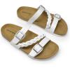 imageDREAM PAIRS Womens Slides Soft Cork Footbed Sandals Comfortable Walking Slipon Flat Sandals Arch Support Adjustable Buckle Braided Straps SlippersWhite
