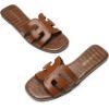 imageDREAM PAIRS Womens Slipon Slides Open Toe Dressy Flat Slide Sandals Fashion Classic Summer Beach SlippersBrownpu