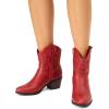 imageDREAM PAIRS Womens Western Cowboy Cowgirl Embroidered Ankle Boots Fashion Low chunky Heel Round Toe Fall Short Booties ShoesRed