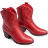 imageDREAM PAIRS Womens Western Cowboy Cowgirl Embroidered Ankle Boots Fashion Low chunky Heel Round Toe Fall Short Booties ShoesRed