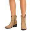 imageDREAM PAIRS Womens Western Cowboy Cowgirl Embroidered Ankle Boots Fashion Low chunky Heel Round Toe Fall Short Booties ShoesTan