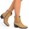 imageDREAM PAIRS Womens Western Cowboy Cowgirl Embroidered Ankle Boots Fashion Low chunky Heel Round Toe Fall Short Booties ShoesTan
