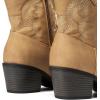 imageDREAM PAIRS Womens Western Cowboy Cowgirl Embroidered Ankle Boots Fashion Low chunky Heel Round Toe Fall Short Booties ShoesTan