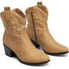 imageDREAM PAIRS Womens Western Cowboy Cowgirl Embroidered Ankle Boots Fashion Low chunky Heel Round Toe Fall Short Booties ShoesTan
